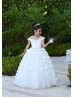 Cap Sleeves Beaded White Tulle 3D Flowers Fancy Flower Girl Dress Cap Sleeves Beaded White Tulle 3D Flowers Fancy Flower Girl Dress